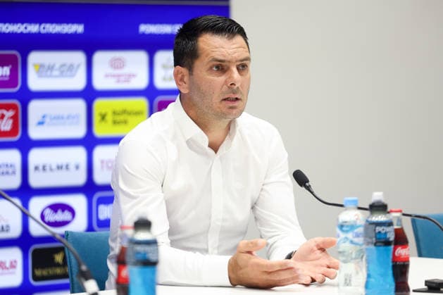 press conference, PK, Pressekonferenz of Bosnia and Herzegovina head coach Sergej Barbarez Bosnia and Herzegovina football team technical director Emir Spahic speaks to the media during a press conference in Sarajevo, Bosnia and Herzegovina, on September 21, 2026, ahead of the UEFA Nations League matches against Poland, Romania and Sweden.  ArminxDurgut PIXSELL