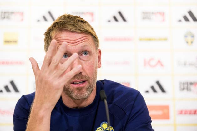 September 21, 2026: Head coach Graham Potter of the Swedish national soccer team during a press conference on September 21, 2026 in Stockholm. Photo by Joel Marklund, BILDBYRAN. Code: JM JM0853 bbeng soccer football fotball UEFA Nations League press conference Sweden Sweden A  Copyright: JOELxMARKLUND BB260921JM003