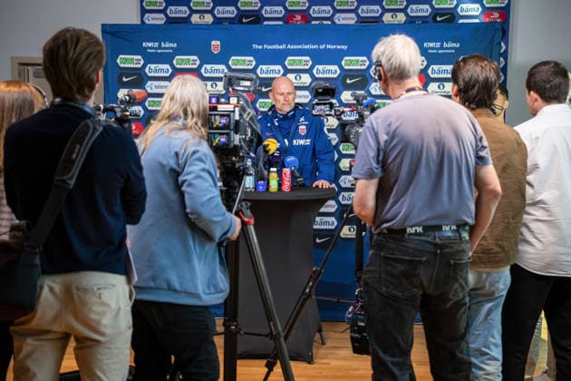 September 21, 2026: Stale Solbakken, head coach of the Norwegian national soccer team, during a press event on September 21, 2026 in Oslo Photo: Vegard Grott BILDBYRAN code VG VG0999 bbeng soccer football fotboll Nations League Norway press event press conference  Copyright: VEGARDxGRoTT BB260921VG004