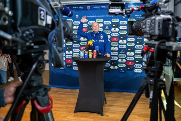 September 21, 2026: Stale Solbakken, head coach of the Norwegian national soccer team, during a press event on September 21, 2026 in Oslo Photo: Vegard Grott BILDBYRAN code VG VG0999 bbeng soccer football fotboll Nations League Norway press event press conference  Copyright: VEGARDxGRoTT BB260921VG006
