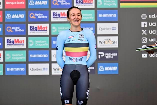 UCI 2026 Road World Championship, WM, Weltmeisterschaft Montreal 21 09 2026 MONTREAL, CANADA - SEPTEMBER 21 : bronze medal Vierstraete Luca of Belgium pictured during the podium ceremony of the Women U23 Individual Time Trial of the 2026 UCI Road World Championships 93th edition an UCI World Championships cycling race of XX km with start in Montreal and finish in Montreal on September 21, 2026 in Montreal, Canada, 21 09 2026 Montreal Canada  Copyright: xPeterxDexVoechtx