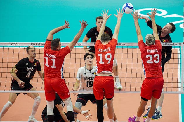 Team Czechia in action during the eight final match of the CEV Enel Eurovolley 2026, between Belgium and Czechia, at the Palavela in Turin, north west Italy - Monday, September 21, 2026. .  Copyright: xMarcoxAlpozzi LaPressex