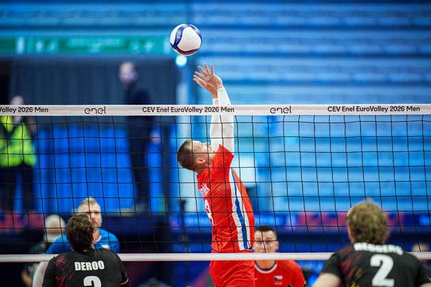 Czechia s Lubos Bartunek in action during the eight final match of the CEV Enel Eurovolley 2026, between Belgium and Czechia, at the Palavela in Turin, north west Italy - Monday, September 21, 2026. .  Copyright: xMarcoxAlpozzi LaPressex