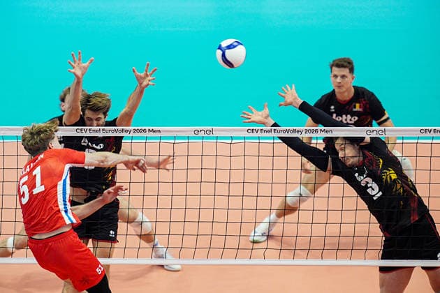 Czechia s Jakub Klajmon in action during the eight final match of the CEV Enel Eurovolley 2026, between Belgium and Czechia, at the Palavela in Turin, north west Italy - Monday, September 21, 2026. .  Copyright: xMarcoxAlpozzi LaPressex