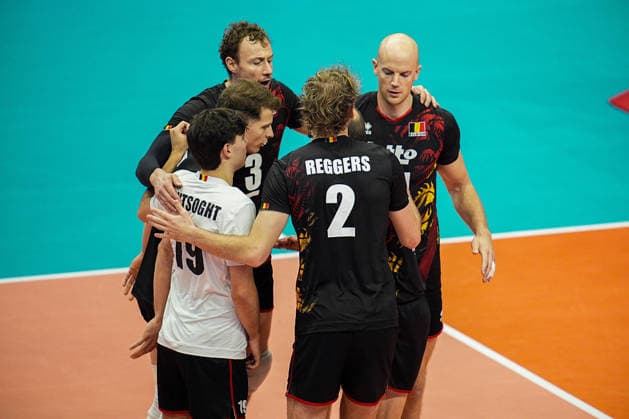 Belgium players celebrate during the eight final match of the CEV Enel Eurovolley 2026, between Belgium and Czechia, at the Palavela in Turin, north west Italy - Monday, September 21, 2026. .  Copyright: xMarcoxAlpozzi LaPressex