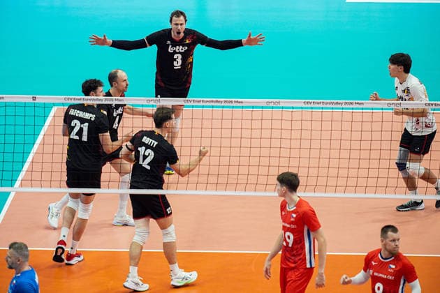 Belgium s Sam Deroo reacts during the eight final match of the CEV Enel Eurovolley 2026, between Belgium and Czechia, at the Palavela in Turin, north west Italy - Monday, September 21, 2026. .  Copyright: xMarcoxAlpozzi LaPressex