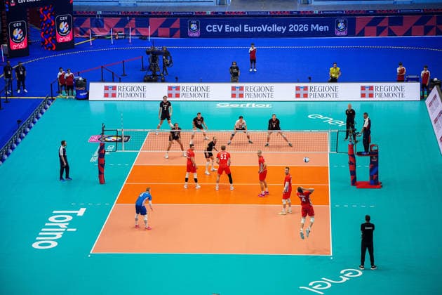 Team Belgium and Team Czechia during the eight final match of the CEV Enel Eurovolley 2026, between Belgium and Czechia, at the Palavela in Turin, north west Italy - Monday, September 21, 2026. .  Copyright: xMarcoxAlpozzi LaPressex