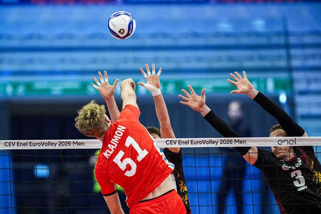 Czechia s Jakub Klajmon in action during the eight final match of the CEV Enel Eurovolley 2026, between Belgium and Czechia, at the Palavela in Turin, north west Italy - Monday, September 21, 2026. .  Copyright: xMarcoxAlpozzi LaPressex
