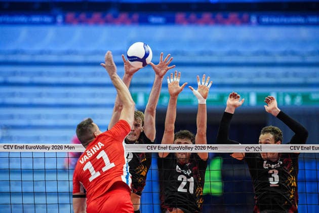 Team Belgium in action during the eight final match of the CEV Enel Eurovolley 2026, between Belgium and Czechia, at the Palavela in Turin, north west Italy - Monday, September 21, 2026. .  Copyright: xMarcoxAlpozzi LaPressex