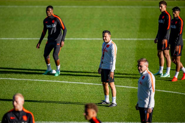 ZEIST, Netherlands: National coach Xavi Hernandez among the players during UEFA Nations League training ahead of the match against Germany at the KNVB Campus on September 21, 2026, in Zeist, Netherlands. Photo by DeFodi Images