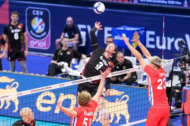 Belgium vs Czechia at Final Eight of the CEV Enel EuroVolley 2026 Men at PalaVela in Turin, Italy Sam Deroo of Belgium during the Belgium vs Czechia match at Final Eight of the CEV Enel EuroVolley 2026 Men at PalaVela in Turin, Italy, on September 21, 2026. Belgium wins the match against Czechia with a score 3-1., Credit:Davide Di Lalla Unicode Images Davide Di Lalla Avalon Italy, Turin, PalaVela  Copyright: xDavidexDixLalla UnicodexImagesx xDavidexDixLallax xAvalonx 1137089993