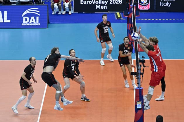 IPA88814633 - Turin, Italy, September 21, 2026, Palavela Turin, CEV Eurovolley Men 2026 Round of 16, Matous Drahonovsky 4 (CZE).in action during the CEV Eurovolley Men 2026 match between Belgium and the Czech Republic (3–1) in Turin at Palavela  Copyright: xTonelloxAbozzi IPAxSportx xx IPA88814633