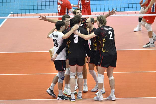 VOLLEYBALL - CEV Eurovolley Men - Belgium vs. Czechia Photo by IPA ABACAPRESS.COM88814673 - Turin, Italy, September 21, 2026, Palavela, Turin: CEV Eurovolley Men 2026 Round of 16—The Belgian team celebrates a point during the CEV Eurovolley Men 2026 match between Belgium and the Czech Republic (3–1) in Turin at Palavela. Turin Italy  Copyright: xIPAxSport ABACAx