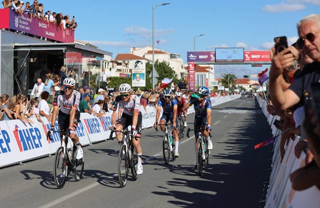 CRO Race 2026: Stage 1 Tim Wellens (2L) of Team UAE Team Emirates cross the finish line during the first stage of the CRO Race 2026, a 167-kilometre route from Split to Seget Donji in Seget Donji, Croatia on September 22, 2026. The six-stage race runs from September 22 to 27 across Croatia.  IvanaxIvanovic PIXSELL