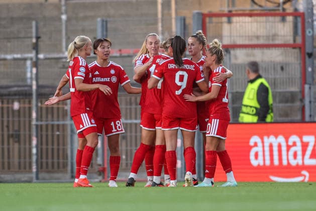 GER, Munich, FC Bayern Munich vs. Manchester City, Women s Champions League, Soccer, UEFA, 2026–2027 Season, uhlsport Park, Matchday 1 in Pictures: Giulia Gwinn, FC Bayern Munich Women 7, Goal, Celebration and joy, emotions, goal scored. DFB and DFL regulations prohibit any use of photographs as image sequences and or quasi-video. September 22, 2026 Copyright: HMBxMedia HendrikxHamelau