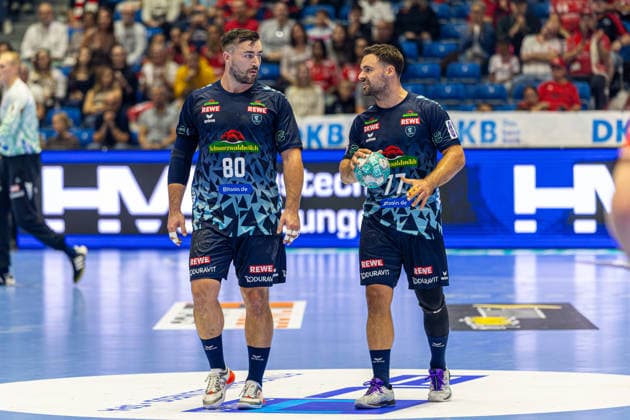 HBL Cup, 2nd Round, Kassel, MT Melsungen vs. Rhein Neckar Löwen, Rothenbach Halle, Kassel, September 22, 2026 HBL Cup, 2nd Round, Kassel, Germany, September 22, 2026 Jannik Kohlbacher (Rhein Neckar Löwen), 80, and Dani Baijens (Rhein Neckar Löwen), 77, Handball Bundesliga, MT Melsungen vs. Rhein Neckar Löwen match, Rothenbach Halle, Kassel Copyright: xBEAUTIFULxSPORTS Freudensteinx