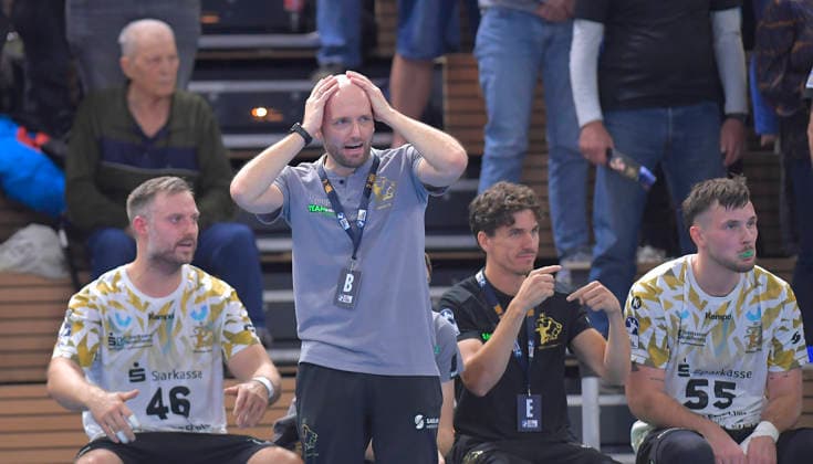 September 22, 2026, Dresden coach André Haber, DHB Cup, HC Elbflorenz Dresden vs. HC Hamburg, in Dresden