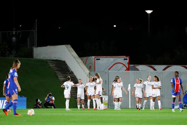 UEFA Women s Champions League - Real Madrid vs Paris Saint-Germain MADRID, SPAIN -September 22:Real Madrid players celebrates a goal during the UEFA Women s Champions League match between Real Madrid and Paris Saint-Germain at Alfredo Di Stefano stadium in Madrid.(Photo by Guille Martinez f22photo) Madrid Alfredo Di Stefano Stadium Spain Copyright: xGuillermoxMartinezx