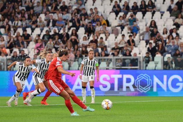 Juventus Women v SL Benfica Women - UEFA Womens Champions League - League Phase Matchday 1 - Season 2026-2027 Turin, Italy, 22nd September 2026. Marit Bratberg Lund of SL Benfica scores a penalty to give the visitors a 1-0 lead during the Juventus Women vs SL Benfica Women UEFA Womens Champions League, League Phase, Matchday 1, match at Juventus Stadium, Turin. Picture credit should read: Jonathan Moscrop Turin Juventus Stadium Italy