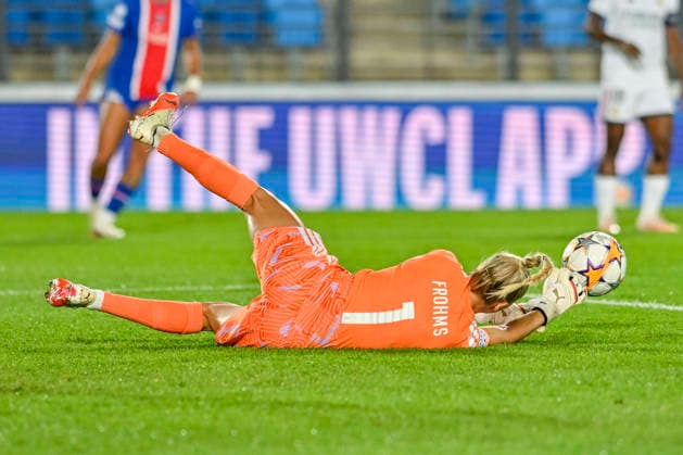 September 22, 2026, Madrid, Madrid, Spain: 1 MERLE FROHMS of Real Madrid CF Femenino in action during the Women s Champions League match between REAL MADRID FEMENINO and PARIS SAINT-GERMAIN FC, held on September 22, 2026, in Valdebebas, Madrid, Spain. The Women s Champions League Match REAL MADRID - PARIS SAINT-GERMAIN FC (22.09.26)  - ZUMAc312 20260922_zsp_c312_047 Copyright: xOscarxManuelxSanchezx