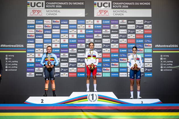 DECRUYENAERE Yana, OKRUCIÅƒSKA Maria, CLAY Aalia UCI Road Cycling World Championships Montreal Canada 2026 DECRUYENAERE Yana BEL Belgium Second Place OKRUCIÅƒSKA Maria POL Poland Winner First Place CLAY Aalia GBR Great Britain Third Place Award Ceremony Medal Ceremony Podium Event UCI Road Cycling World Championships Montreal Canada 2026 Category: Cycling, Road Cycling World Championships, Elite Women U19 Location: North America, Canada, Quebec, Montreal Start: Montreal Finish: Montreal Individual Time Trial (ITT) Distance: 10.7 km Date: September 22, 2026 (Tuesday), Day 3
