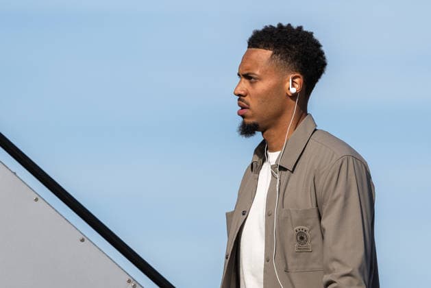 Departure of the German DFB national soccer team for Amsterdam for the Nations League match against the Netherlands, Nuremberg, September 23, 2026. Felix Nmecha walks up the gangway as the German national soccer team departs. The team is traveling to Amsterdam for the Nations League match against the Netherlands. Nuremberg, Bavaria, Germany 20260923-1V9A9117-M4000