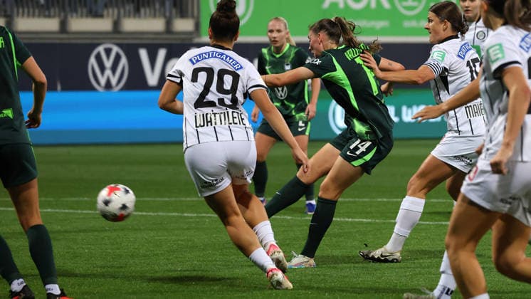 VfL vs. Graz, Women s Europa League Qualifier, Wolfsburg, September 23, 2026, Soccer, Women’s, VfL Wolfsburg vs. SK Sturm Graz, UEFA Women’s Europa League Qualifiers, Round 2, 2026–2027 Season, Smilla Vallotto of VfL Wolfsburg scores the goal to make it 3–0 at AOK Stadium Niedersachsen, Germany