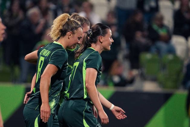 Germany Soccer UEFA Women s Europa Cup 2026–2027, Qualifying Round 2, First Leg: VfL Wolfsburg vs. SK Sturm Graz at AOK Stadium Wolfsburg—Goal and goal celebration by Lena Lattwein of VfL Wolfsburg Women, 8 Copyright: xAymanxAlahmedx