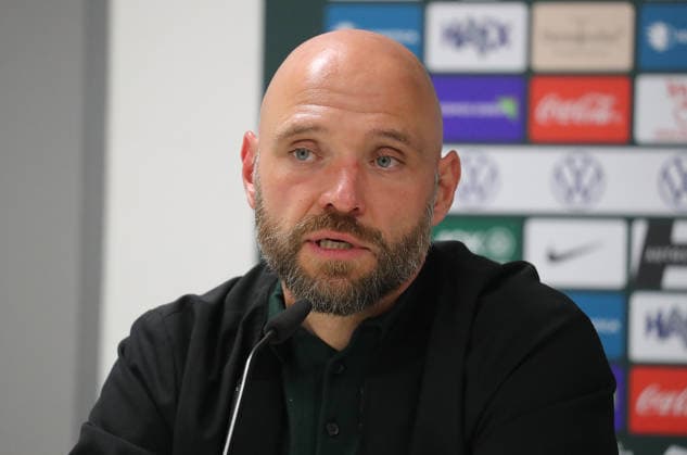 Head Coach Stephan Lerch of VfL Wolfsburg at the postgame press conference: Soccer, Women s, 2026–2027 Season, UEFA, Women s Europa Cup Qualifying, Round 2, AOK Stadium Wolfsburg, VfL Wolfsburg vs. Sturm Graz, 6–1