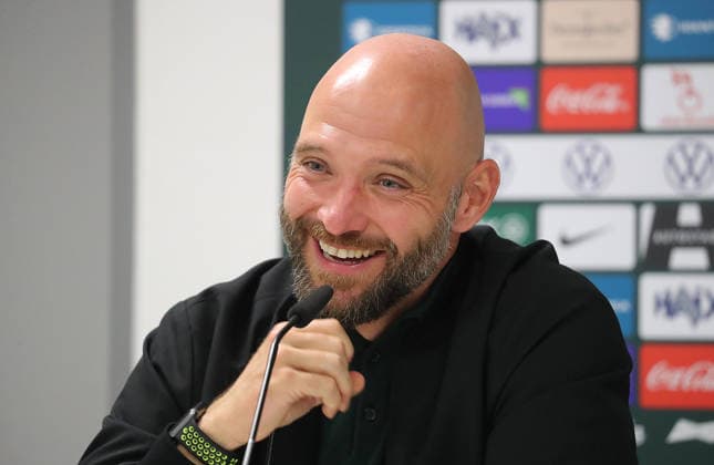 Head Coach Stephan Lerch of VfL Wolfsburg at the postgame press conference: Soccer, Women s, 2026–2027 Season, UEFA, Women s Europa Cup Qualifying, Round 2, AOK Stadium Wolfsburg, VfL Wolfsburg vs. Sturm Graz, 6–1