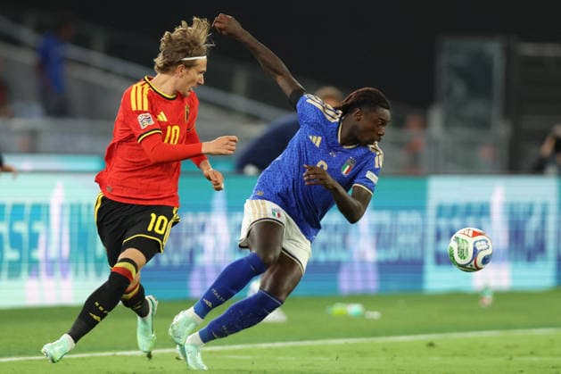 SOCCER - UEFA Nations League - Italy vs. Belgium Photo by IPA ABACAPRESS.COM88969235 - Rome, Italy — September 25, 2026: Moise Kean (forward) of Italy and Leandro Trossard (midfielder) of Belgium in action during Matchday 1 of the 2026–2027 UEFA Nations League between Italy and Belgium at the Olympic Stadium in Rome. Rome Italy  Copyright: xIPAxSport ABACAx