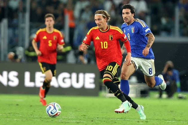 SOCCER - UEFA Nations League - Italy vs. Belgium Photo by IPA ABACAPRESS.COM88971934 - Rome, Italy — September 25, 2026: Mika Gods of Belgium and Sandro Tonali (midfielder) of Italy in action during Matchday 1 of the 2026–2027 UEFA Nations League between Italy and Belgium at the Olympic Stadium in Rome. Rome Italy  Copyright: xIPAxSport ABACAx