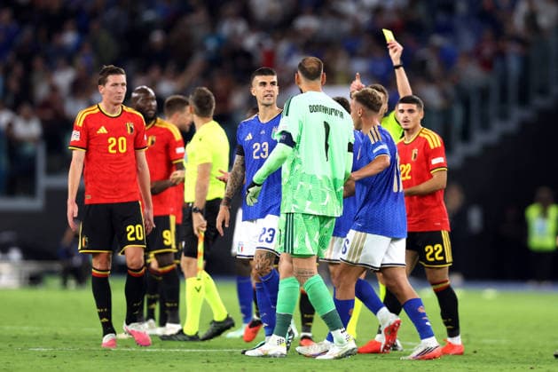 SOCCER - UEFA Nations League - Italy vs. Belgium Photo by IPA ABACAPRESS.COM88973593 - Rome, Italy - September 25, 2026: Romelu Lukaku (forward) of Belgium and Gianluigi Donnarumma (goalkeeper) of Italy argue at the end of the first matchday of the 2026–2027 UEFA Nations League between Italy and Belgium at the Olympic Stadium in Rome. Rome Italy  Copyright: xIPAxSport ABACAx