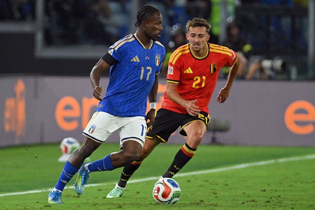 IPA88978515 - Mohamed Ali Zoma (Defender) of Italy and Timothy Castagne (Forward) of Belgium during Matchday 1 of the Nations League between Italy and Belgium at the Olympic Stadium in Italy on September 25, 2026. Mattia Vian  Copyright: xMattiaxVian IPAxSportx xx IPA88978515