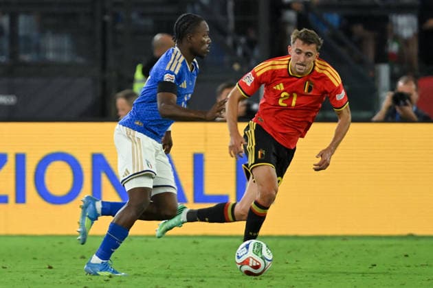 SOCCER - UEFA Nations League - Italy vs. Belgium Photo by IPA ABACAPRESS.COM88978522 - Mohamed Ali Zoma (Defender) of Italy and Timothy Castagne (Forward) of Belgium during Matchday 1 of the Nations League between Italy and Belgium at the Olympic Stadium in Italy on September 25, 2026. Mattia Vian Rome Italy  Copyright: xIPAxSport ABACAx