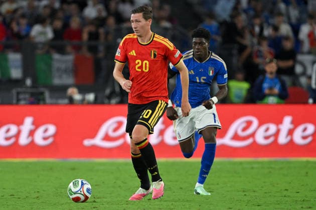 SOCCER - UEFA Nations League - Italy vs. Belgium Photo by IPA ABACAPRESS.COM88978528 - Hans Vanaken (midfielder) of Belgium and Nathan Ngoy (defender) of Belgium during Matchday 1 of the Nations League between Italy and Belgium at the Olympic Stadium in Italy on September 25, 2026. Mattia Vian Rome Italy  Copyright: xIPAxSport ABACAx