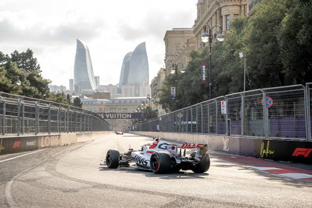 BAKU, AZERBAIJAN: Esteban Ocon, racing for the Haas F1 team during the 2026 Formula 1 Azerbaijan Grand Prix at the Baku City Circuit in Baku, Azerbaijan