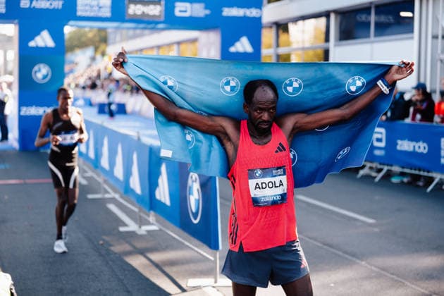 27.09.26, BMW Berlin Marathon 2026, Berlin Guye Adole (ETH) winning the BMW Berlin Marathon celebration Berlin Berlin BE Deutschland