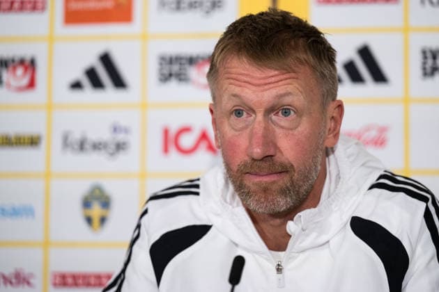 September 27, 2026: Head coach Graham Potter of the Swedish men’s national soccer team at a press conference on September 27, 2026 in Stockholm. Photo by Emma Wallskog, BILDBYRAN. Code: EW EW0712. soccer, football, fotball, Nations League, UEFA Nations League, press conference, Sweden, Sweden A, bbeng, soccer, football, fotball, Nations League, UEFA Nations League, press conference, sSweden Sweden Sweden A BBENG Copyright: EMMAxWALLSKOG BB260927EW003