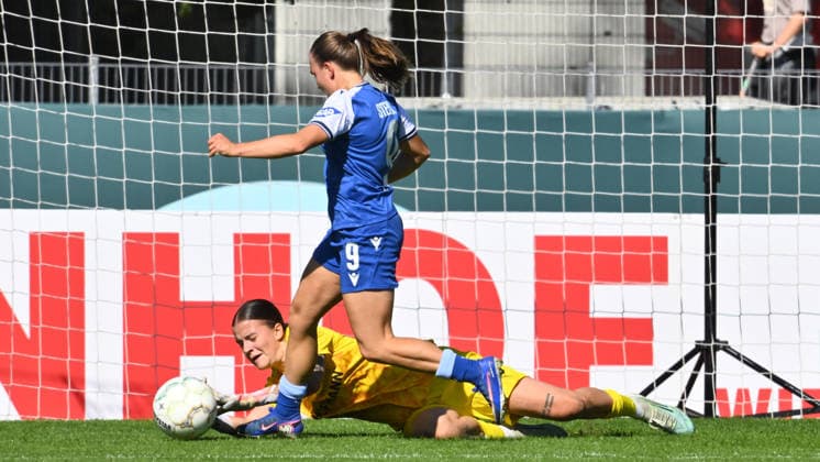 September 27, 2026 Soccer Season 2026–2027 DFB Cup Women s Club Cup Round 1 SpVgg Greuther Fürth Kleeblatt vs. TSG 1899 Hoffenheim Sports photo by Zink xwoxzix; regulations prohibit any use of photographs as image sequences and or quasi-video. Marie Steiner 9, TSG Hoffenheim; Lisa Bayer 1, SpVgg Greuther Fürth
