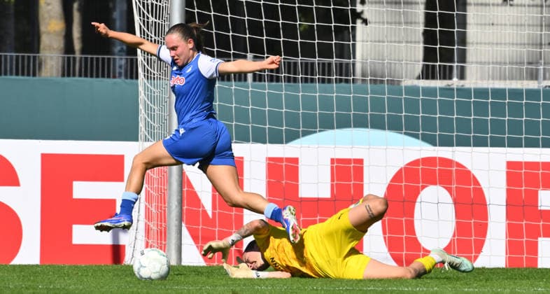 September 27, 2026 Soccer Season 2026–2027 DFB Cup Women s Club Cup Round 1 SpVgg Greuther Fürth Kleeblatt vs. TSG 1899 Hoffenheim Sports photo by Zink xwoxzix; regulations prohibit any use of photographs as image sequences and or quasi-video. Marie Steiner 9, TSG Hoffenheim; Lisa Bayer 1, SpVgg Greuther Fürth