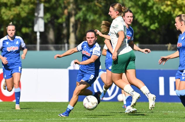 September 27, 2026 Soccer Season 2026–2027 DFB Cup Women s Club Cup Round 1 SpVgg Greuther Fürth Kleeblatt vs. TSG 1899 Hoffenheim Sports photo by Zink xwoxzix; regulations prohibit any use of photographs as image sequences and or quasi-video. Marie Steiner 9, TSG Hoffenheim; Luisa Wölfel (Woelfel) 10, SpVgg Greuther Fürth