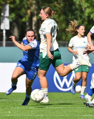 September 27, 2026 Soccer Season 2026–2027 DFB Cup Women s Club Cup Round 1 SpVgg Greuther Fürth Kleeblatt vs. TSG 1899 Hoffenheim Sports photo by Zink xwoxzix; regulations prohibit any use of photographs as image sequences and or quasi-video. Marie Steiner 9, TSG Hoffenheim; Luisa Wölfel (Woelfel) 10, SpVgg Greuther Fürth