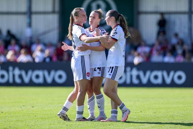From left: Emöke Papai (1. FC Nürnberg, 15), goal scorer Nastassja Lein (1. FC Nürnberg, 24), and Lara Meroni (1. FC Nürnberg, 11) celebrating the goal, celebration, celebrating, celebrating, optimistic, game scene, highlight, joy over the 0–1 goal, DFB REGULATIONS PROHIBIT ANY USE OF PHOTOGRAPHS AS SEQUENCE IMAGES AND OR VIDEO-LIKE PHOTO STREAMS DFB REGULATIONS PROHIBIT ANY USE OF PHOTOGRAPHS AS SEQUENCE IMAGESAND OR QUASI-VIDEO, September 27, 2026, Bremen, Germany, soccer, DFB Women’s Cup, ATS Colorful Goal 1 FC Nuremberg xobx