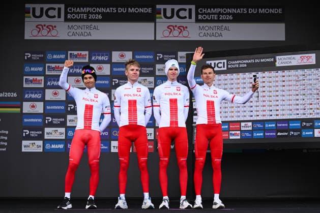 2026 UCI Road World Championships Picture by Chris Auld SWpix.com - 27 09 2026 - Cycling - 2026 UCI Road World Championships - MontrÃ al, Canada - Men Elite Road Race - Mateusz Gajdulewicz (Poland), Jakub Kaczmarek (Poland), Michal Kwiatkowski (Poland), Piotr PÄ™kala (Poland) Copyright: x xSWpix.comx(t axPhotographyxHubxLtd)xChrisxAuld SWpix.comx SWP-3521-4626
