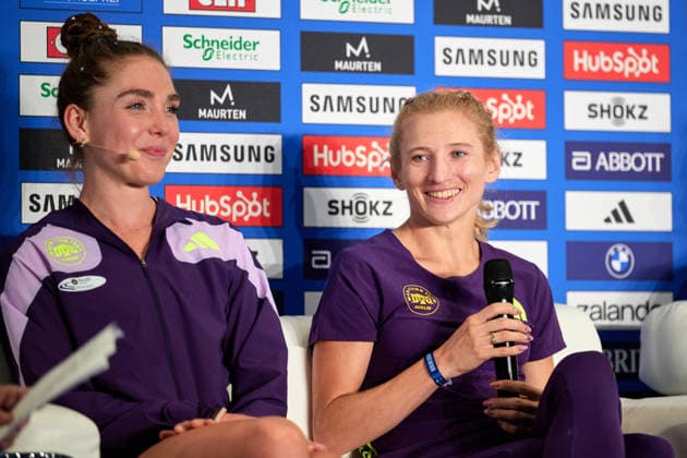 From left: Anna Langerwisch, GER, top German female runner, and Kristina Hendel, GER, in an interview at a press conference, GER, BMW Generali Berlin Marathon 2026, September 27, 2026, GER, BMW Generali Berlin Marathon 2026, September 27, 2026, Berlin Copyright: xClaudiusxRauch,xEibner-Pressefotox xClaudiusxRauchx EP_CRH