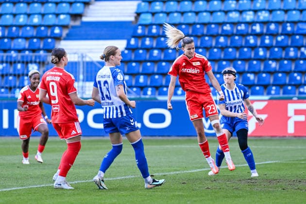 Soccer I Women s I 2026–2027 Season I DFB Cup I 1 FC Magdeburg vs. 1 FC Union Berlin I September 27, 2026 Goal celebration by Nele Bauereisen, No. 23, 1 FC Union Berlin vs. Magdeburg, Avnet Arena, Heinz Krügel Platz 1, Saxony-Anhalt, Germany Copyright: xLobeca InesxHähnelx