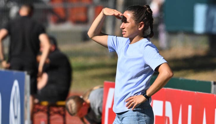 September 27, 2026 Soccer Season 2026–2027 DFB Cup Women s Club Cup Round 1 SpVgg Greuther Fürth Kleeblatt vs. TSG 1899 Hoffenheim Sports photo by Zink xwoxzix; regulations prohibit any use of photographs as image sequences and or quasi-video. Eva Maria Virsinger, coach at TSG Hoffenheim