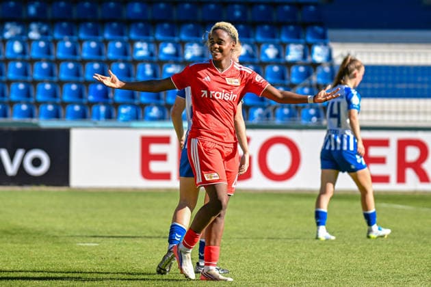 Soccer I Women s I 2026–2027 Season I DFB Cup I 1 FC Magdeburg vs. 1 FC Union Berlin I September 27, 2026 Goal celebration by Naika Reissner 42, 1 FC Union Berlin, cutout, close-up, portrait, single photo, single image, body, Magdeburg, Avnet Arena, Heinz Krügel Platz 1, Saxony-Anhalt, Germany Copyright: xLobeca InesxHähnelx
