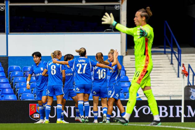 BIRMINGHAM, ENGLAND - September 27: Goal. Oceane Hurtre of Birmingham City celebrates scoring during the Barclays Womens Super League football match between Birmingham City and Crystal Palace at St Andrews @ Knighthead Park on September 27, 2026 in Birmingham, England. (Photo by Natalie Mincher Sports Press Photo SPP) Copyright: xNataliexMincher SPPx Sportspressphoto_SPR241088